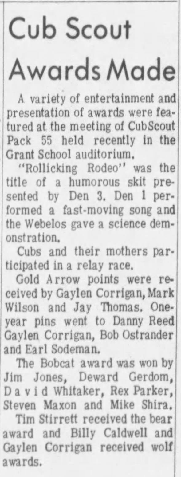 Bob Ostrander - Cub Scout Casper Star Tribune - Dec 5, 1967